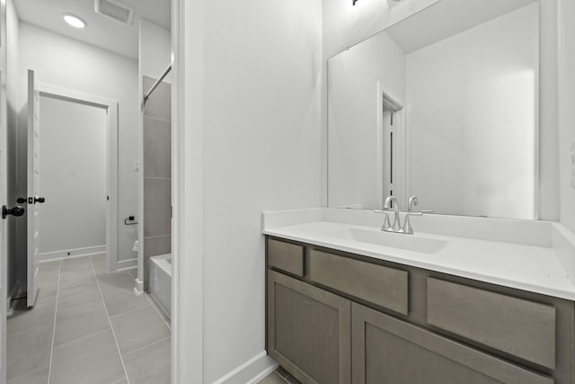 5049 Steady Breeze Dr, Katy, TX 77493 - bathroom with vanity, tile patterned flooring, bathing tub / shower combination, baseboards, and recessed lighting