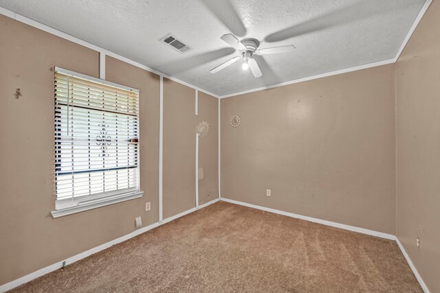 12821 Donegal Way, Houston, TX 77047 - carpeted empty room featuring a ceiling fan, a textured ceiling, and crown molding
