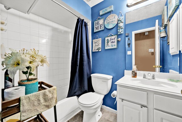 12821 Donegal Way, Houston, TX 77047 - bathroom with vanity, tile patterned flooring, and shower / tub combo