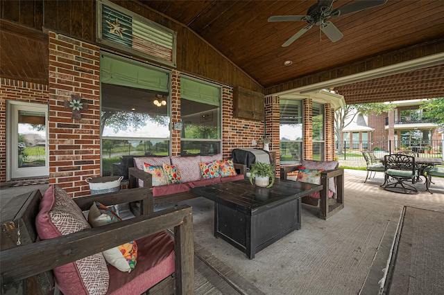 17207 Red Oak Bend Dr, Cypress, TX 77433 - view of patio featuring outdoor lounge area, ceiling fan, and grilling area