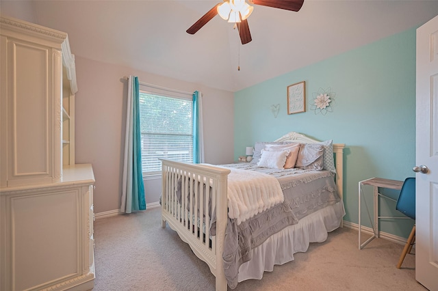 17207 Red Oak Bend Dr, Cypress, TX 77433 - bedroom featuring light carpet, baseboards, and ceiling fan