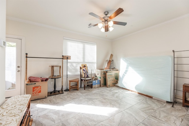 1309 Malone St, Houston, TX 77007 - bedroom featuring crown molding and a ceiling fan