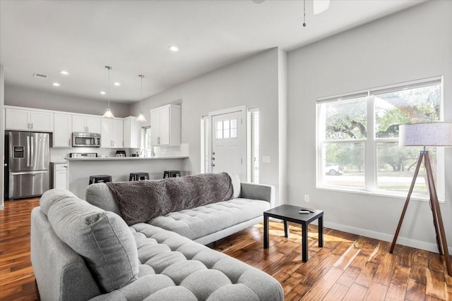 15202 Cavalier Canyon Dr, Lakeway, TX 78734 - living area with recessed lighting, wood finished floors, baseboards, and ceiling fan
