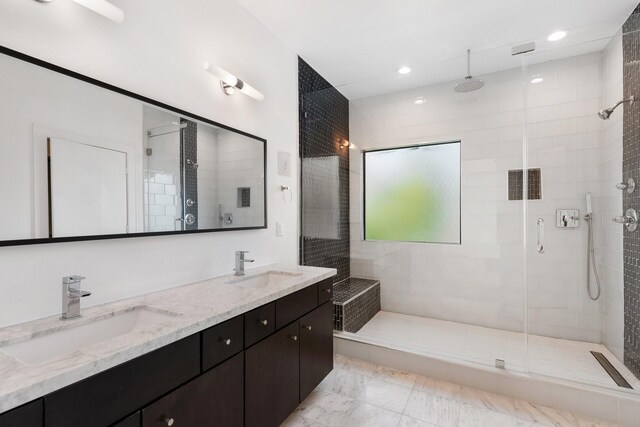 1205 Summer St Unit C, Houston, TX 77007 - full bath with a shower stall, double vanity, and recessed lighting