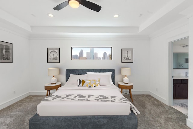 1205 Summer St Unit C, Houston, TX 77007 - bedroom with carpet, baseboards, recessed lighting, ceiling fan, and ensuite bath
