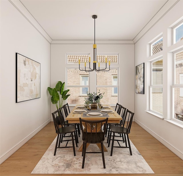 923 Fisher St Unit B, Houston, TX 77018 - dining area featuring a chandelier, crown molding, light wood-type flooring, and baseboards