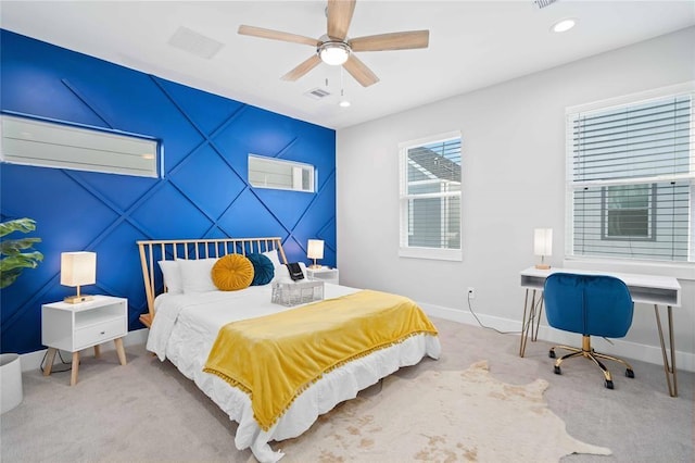 622 Janisch Rd Unit F, Houston, TX 77018 - carpeted bedroom featuring baseboards, ceiling fan, and recessed lighting