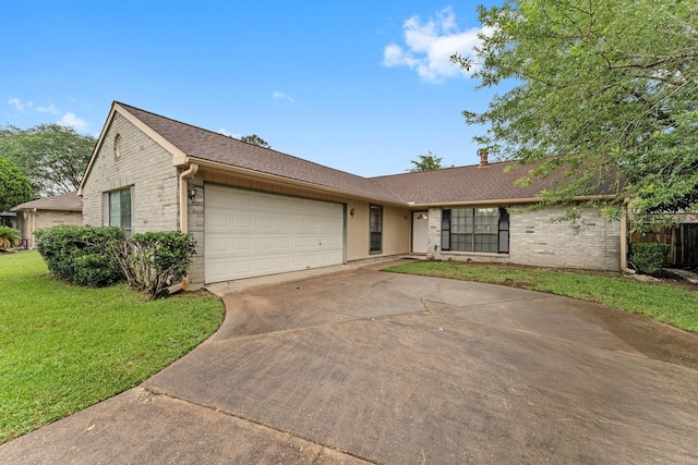 22722 Hawkwood Dr, Spring, TX 77373 - ranch-style house with brick siding, an attached garage, concrete driveway, and roof with shingles