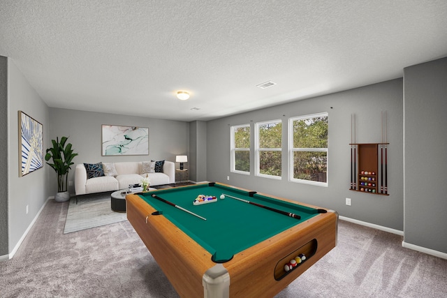 12414 Village Of Kings Lake Blvd, Houston, TX 77044 - game room with carpet floors, billiards table, and a textured ceiling