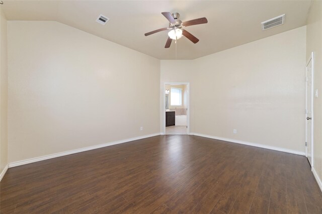 6230 Borg Breakpoint Dr, Spring, TX 77379 - empty room featuring dark wood-style floors, ceiling fan, baseboards, and lofted ceiling
