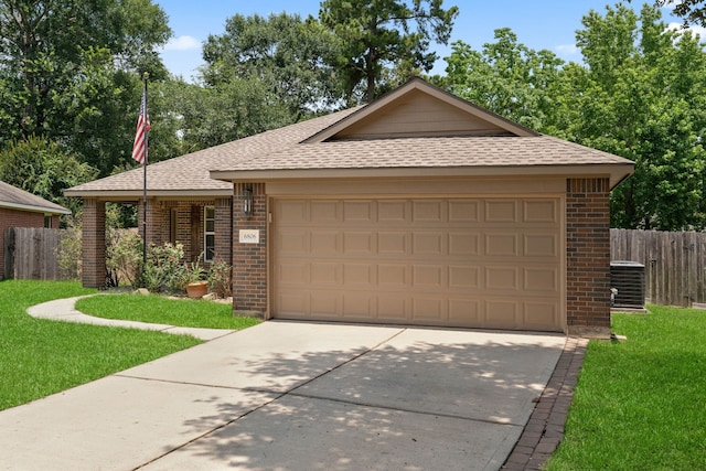 6806 Kotlan Ct, Magnolia, TX 77354 - single story home featuring roof with shingles, brick siding, cooling unit, and an attached garage