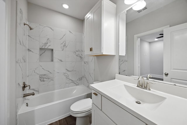 5405 Larkin St, Houston, TX 77007 - full bathroom with vanity, toilet, shower / bath combination, and wood finished floors