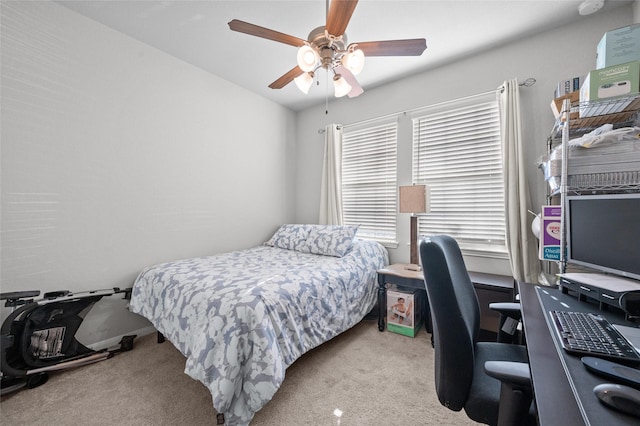 123 San Gabriel Dr, Baytown, TX 77523 - carpeted bedroom featuring a desk, a ceiling fan, and vaulted ceiling