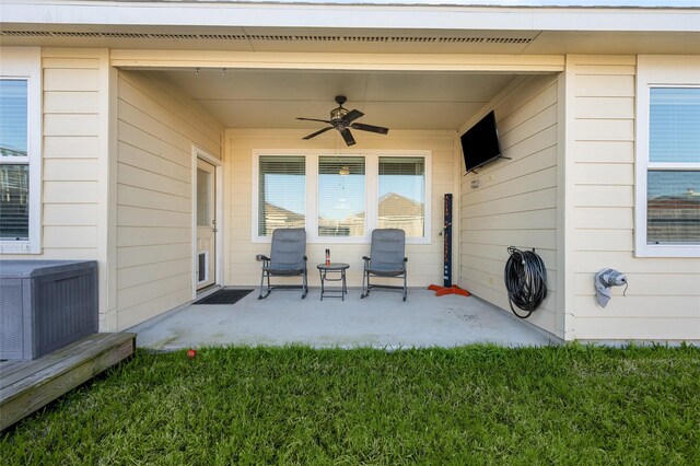 123 San Gabriel Dr, Baytown, TX 77523 - view of patio featuring ceiling fan and central air condition unit