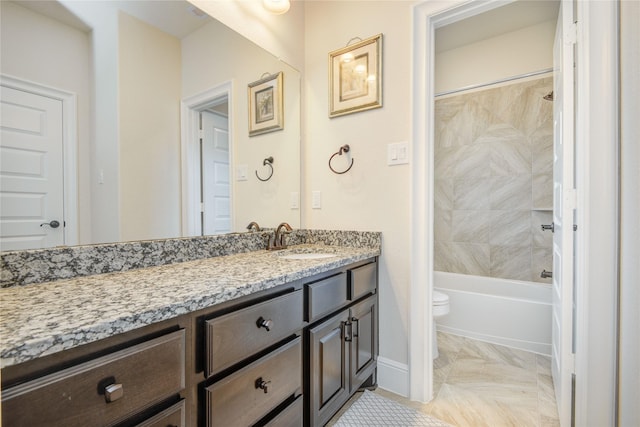 2515 Rainflower Meadow Ln, Katy, TX 77494 - bathroom with vanity, toilet,  shower combination, and baseboards