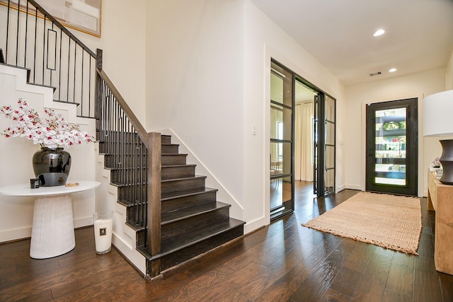 802 W 30th St, Houston, TX 77018 - foyer featuring stairway, wood-type flooring, recessed lighting, and baseboards