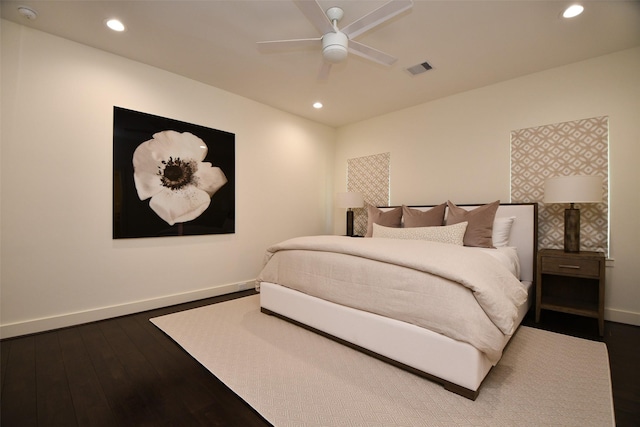 802 W 30th St, Houston, TX 77018 - bedroom featuring dark wood-style flooring, recessed lighting, baseboards, and ceiling fan