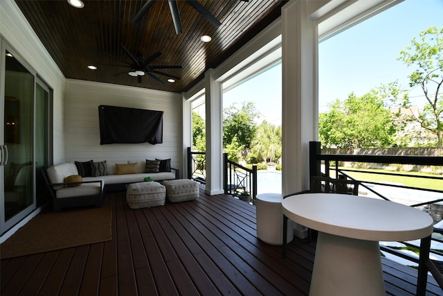 802 W 30th St, Houston, TX 77018 - wooden deck featuring ceiling fan and an outdoor hangout area