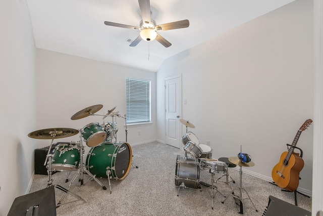 15511 Bosque Valley Ct, Cypress, TX 77433 - miscellaneous room featuring carpet, a ceiling fan, baseboards, and lofted ceiling