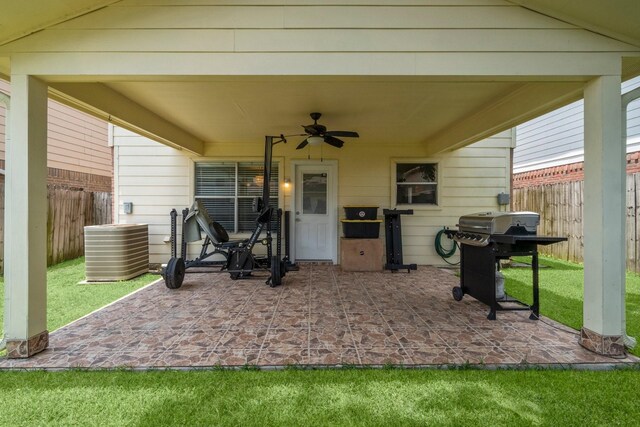 16338 N Glade, Houston, TX 77073 - view of patio with ceiling fan, a grill, and central AC unit