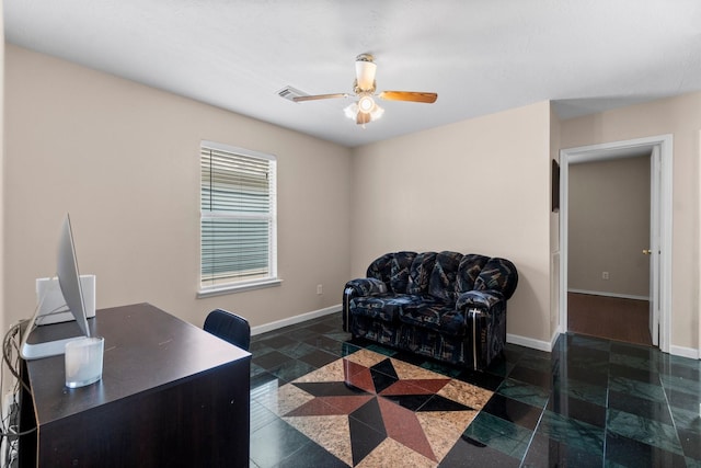 16338 N Glade, Houston, TX 77073 - office with ceiling fan, baseboards, and stone tile floors