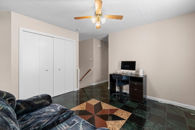 16338 N Glade, Houston, TX 77073 - office area featuring baseboards, attic access, and a ceiling fan