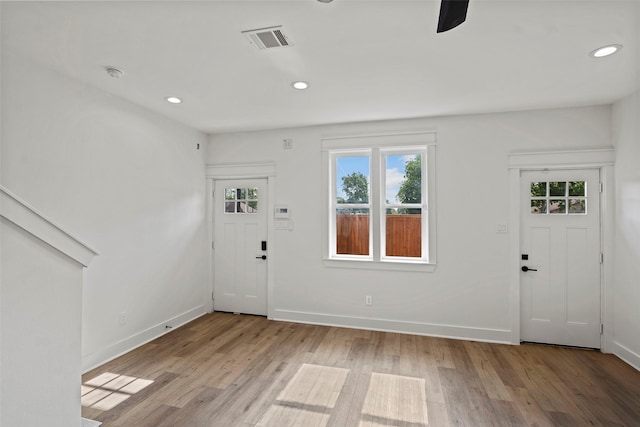 8417 Venus St Unit A B, Houston, TX 77088 - entrance foyer with light wood-style flooring, recessed lighting, baseboards, and a ceiling fan