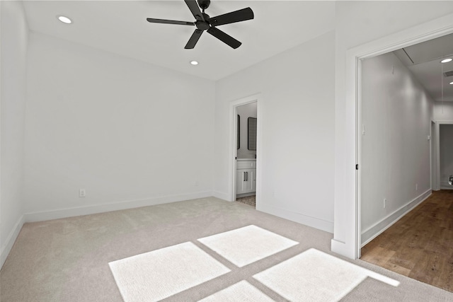 8417 Venus St Unit A B, Houston, TX 77088 - empty room with attic access, a ceiling fan, baseboards, recessed lighting, and light colored carpet