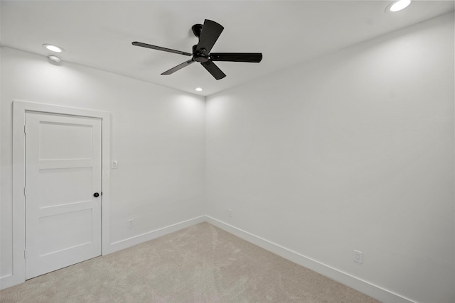 8417 Venus St Unit A B, Houston, TX 77088 - empty room featuring light colored carpet, recessed lighting, a ceiling fan, and baseboards