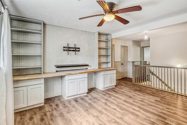 12906 Ivyforest Dr, Cypress, TX 77429 - unfurnished office featuring built in desk, light wood-style floors, and a ceiling fan