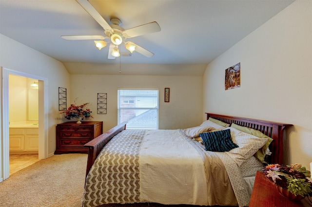 4815 N Pine Brook Way, Houston, TX 77059 - bedroom with light colored carpet, ensuite bath, and ceiling fan