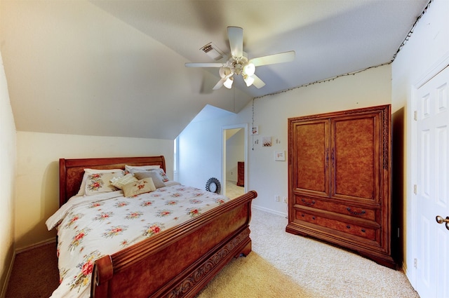 4815 N Pine Brook Way, Houston, TX 77059 - bedroom featuring light colored carpet, lofted ceiling, and ceiling fan