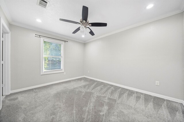 7941 Goode St, Houston, TX 77012 - carpeted empty room with baseboards, a ceiling fan, recessed lighting, and crown molding