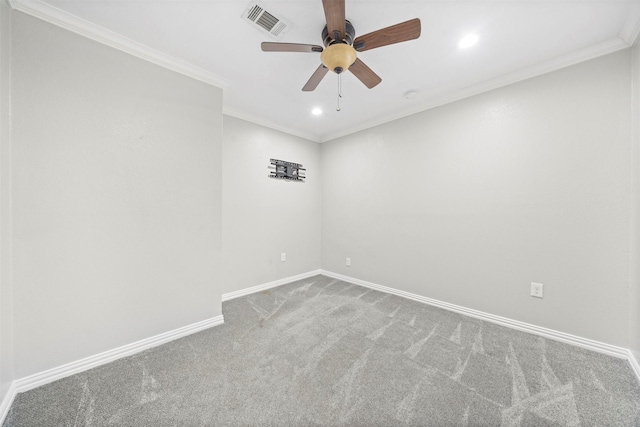7941 Goode St, Houston, TX 77012 - unfurnished room with carpet flooring, crown molding, baseboards, recessed lighting, and a ceiling fan