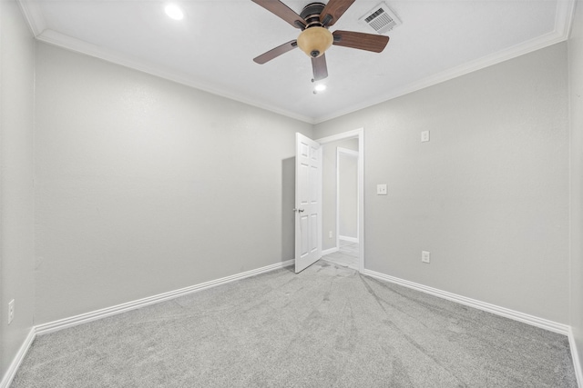 7941 Goode St, Houston, TX 77012 - spare room featuring crown molding, a ceiling fan, light carpet, baseboards, and recessed lighting