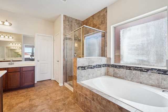 2813 Bottiglia Way, League City, TX 77573 - bathroom featuring vanity, a bath, and a shower stall