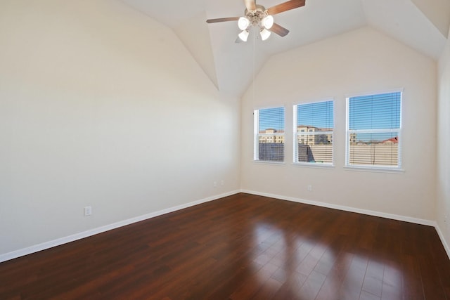 2813 Bottiglia Way, League City, TX 77573 - empty room with a ceiling fan, dark wood finished floors, lofted ceiling, and baseboards