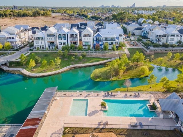 8710 Park Kolbe Ln, Houston, TX 77080 - aerial perspective of suburban area with a pool area and a nearby body of water