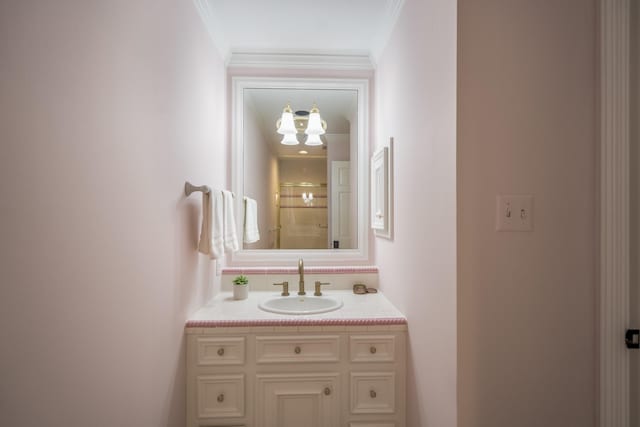 11 Twin Circle Dr, Houston, TX 77042 - bathroom with vanity, an enclosed shower, and crown molding