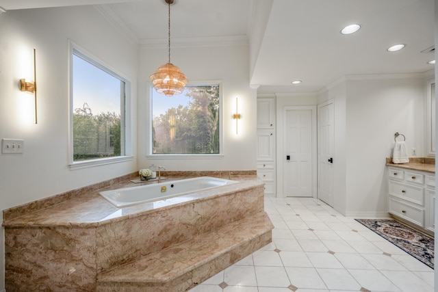 11 Twin Circle Dr, Houston, TX 77042 - full bathroom with a bath, vanity, plenty of natural light, crown molding, and recessed lighting