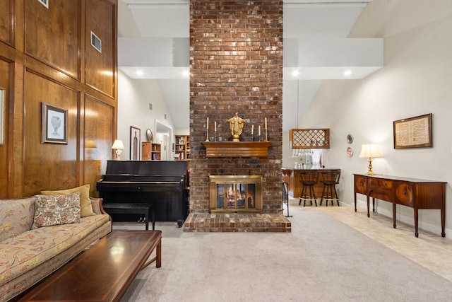 815 Millpond Dr, Sugar Land, TX 77498 - living area with high vaulted ceiling and a fireplace