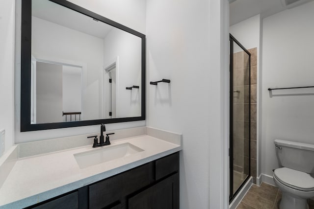 9818 Daffodil Springs Dr, Richmond, TX 77407 - full bathroom with toilet, vanity, a shower stall, and tile patterned flooring