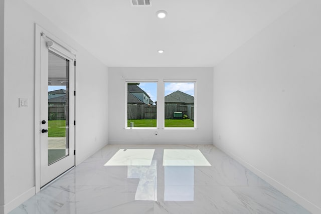 9818 Daffodil Springs Dr, Richmond, TX 77407 - empty room with marble tiled flooring, baseboards, and recessed lighting