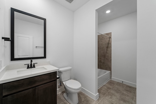 9818 Daffodil Springs Dr, Richmond, TX 77407 - full bathroom featuring vanity, toilet, bathtub / shower combination, baseboards, and tile patterned flooring