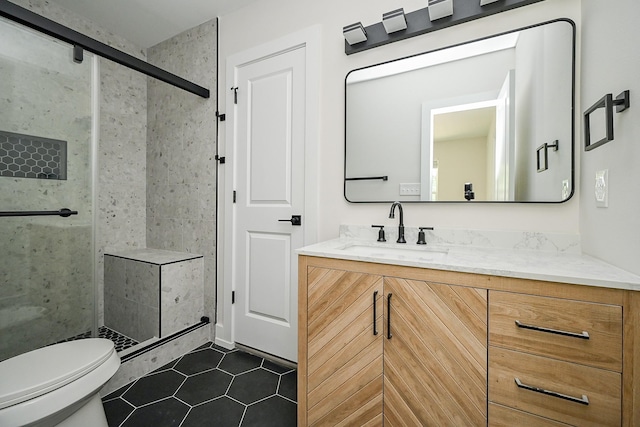 226 Hyta St, Houston, TX 77018 - bathroom with vanity, tile patterned floors, a shower stall, and toilet