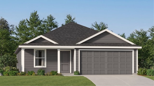 25644 Rose Creek Dr, Cleveland, TX 77328 - view of front of house with an attached garage, concrete driveway, a front yard, and roof with shingles
