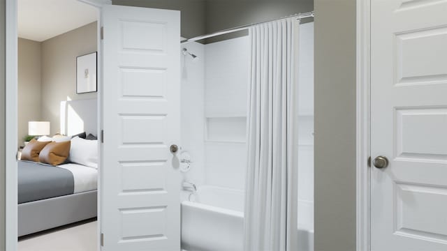 2568 Hawks Eye Dr, Conroe, TX 77301 - ensuite bathroom with shower / bathtub combination with curtain
