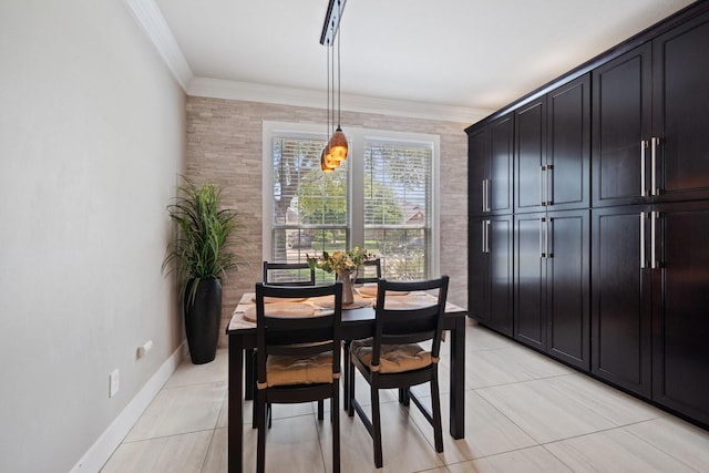 6218 Southcott Ct, Katy, TX 77450 - dining room with baseboards, light tile patterned floors, and ornamental molding