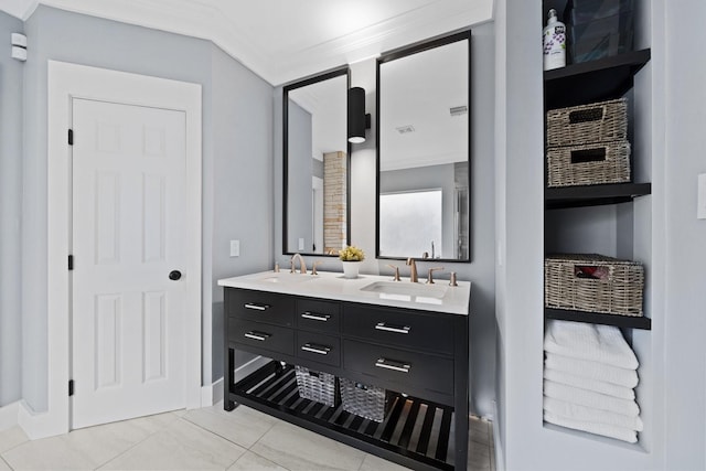 6218 Southcott Ct, Katy, TX 77450 - bathroom with double vanity, tile patterned floors, and baseboards