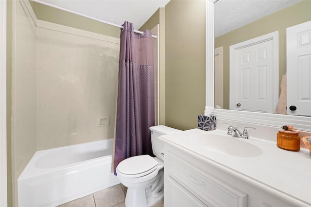 17814 Shady Arbor Way, Spring, TX 77379 - bathroom featuring toilet, vanity, tile patterned floors, and shower / bath combination with curtain